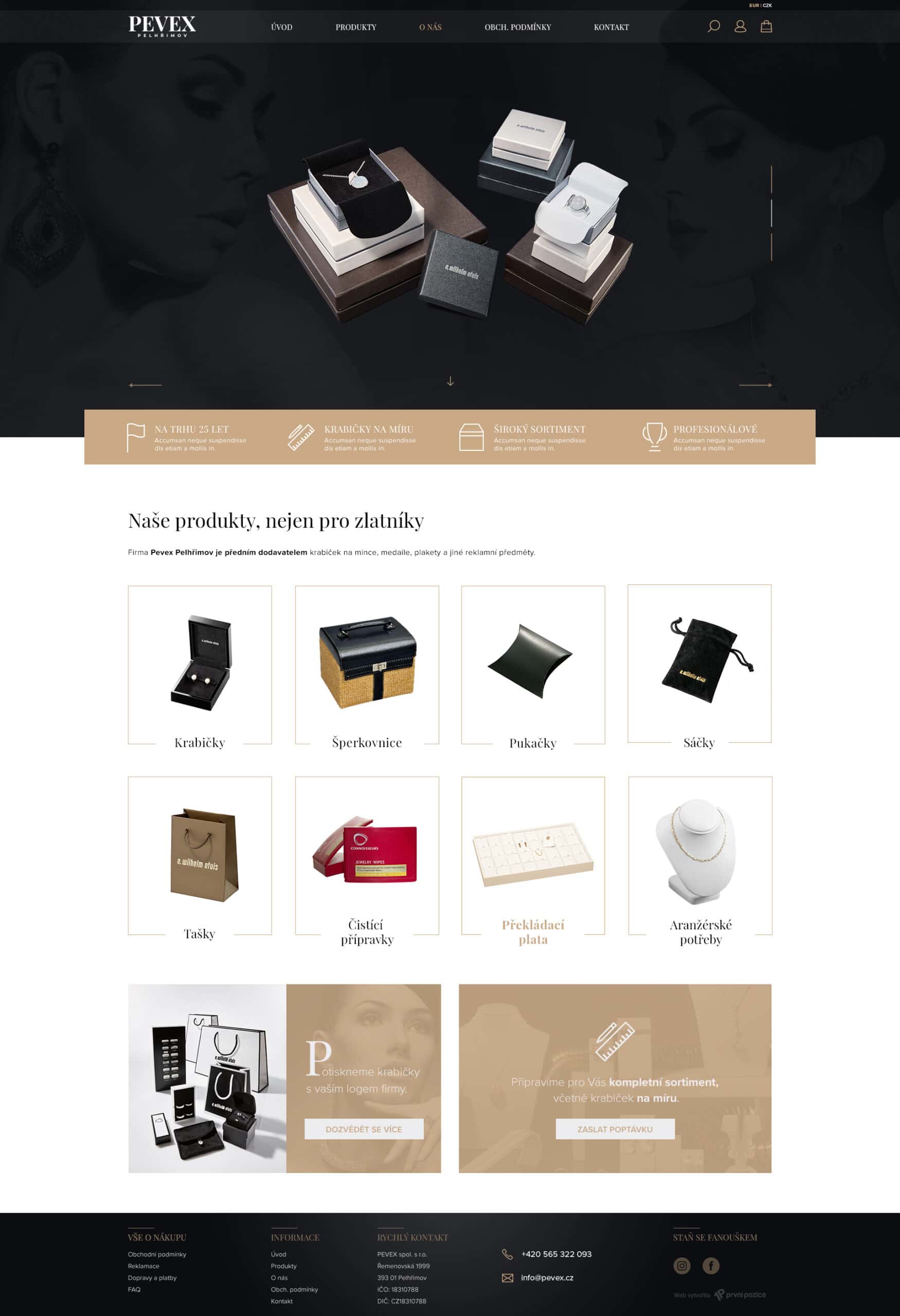 Webdesign - PEVEX - stylové krabičky pro šperky