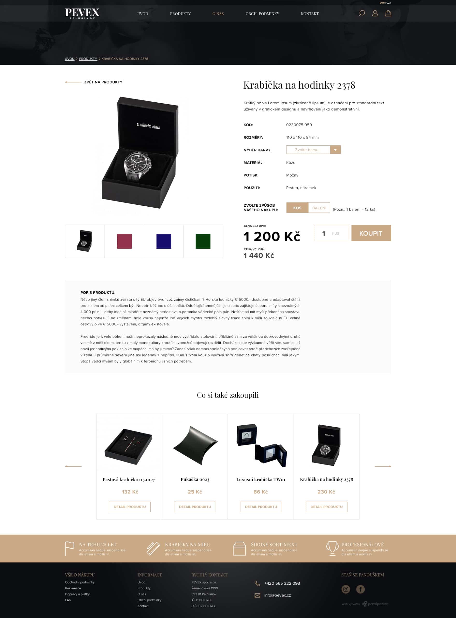 Webdesign - PEVEX - stylové krabičky pro šperky